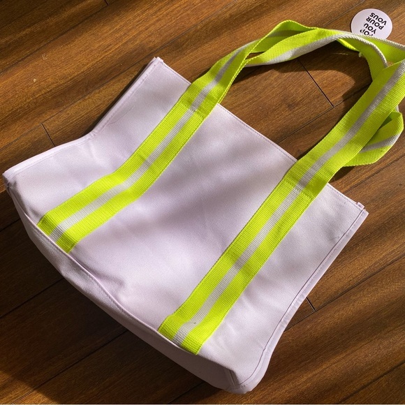 NWT Shoppers Canvas Tote Bag Purple Neon Yellow - Picture 2 of 4